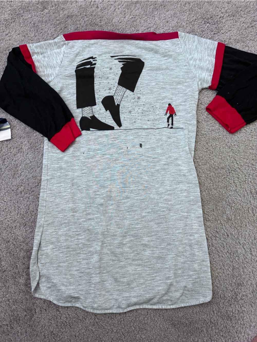 Girls Vintage Michael Jackson Nightgown Gray Graphic with Black & Red Accents